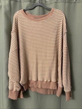 American Eagle Outfitters Waffle Crewneck Sweater in Dusty Rose & Cream